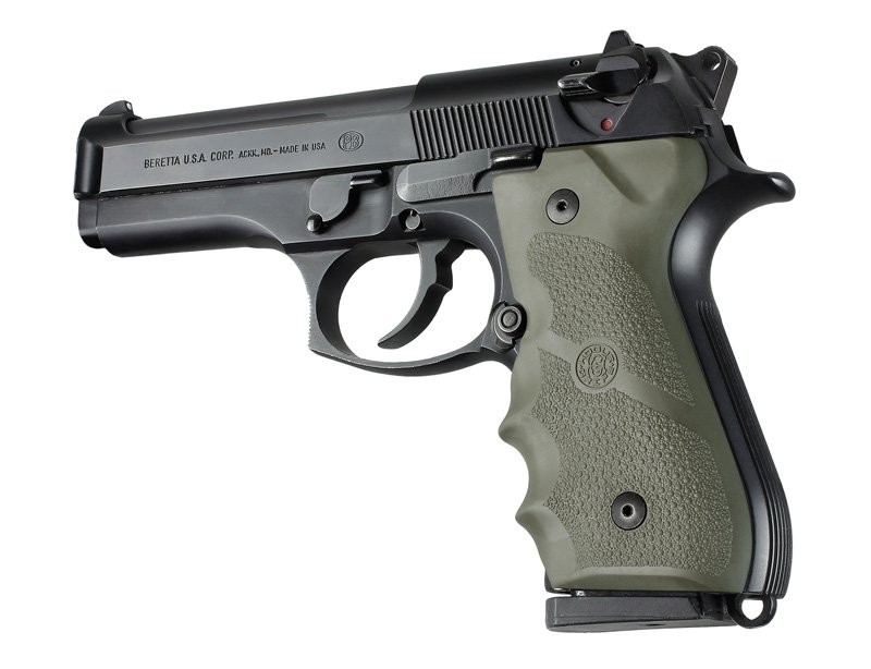 Beretta 92F, 92FS, 92SB. 96 & M-9 Black OverMolded Grip with Finger Grooves OD Green 92001
